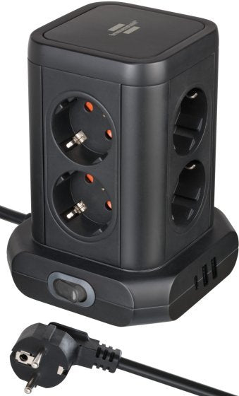 Brennenstuhl Tower Plug 8VÍAS, 2x Usb-a, 1x Usb-c, Power Strip Black Cable 2 Metres With Switch Security 1153