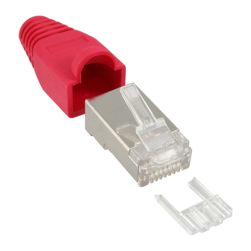 Inline Connector Crimpado RJ45 Blindado With Protection Contra Dobleces + Enhebrador Red 10 Units