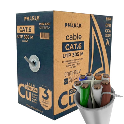 Phasak Cable Bobina UTP CAT.6 Solido Phasak Cu (cpr Cca) AWG24 Fluke Lszh 305M — image 1