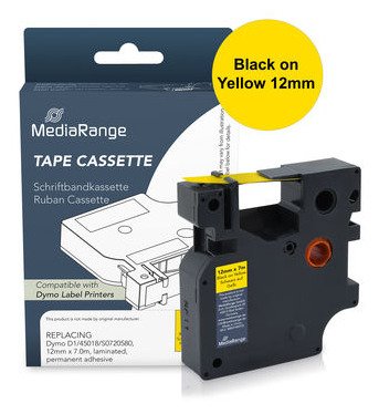 Mediarange Tape Labeller Komp. Dymo 12MMX7M Sw/Yellow