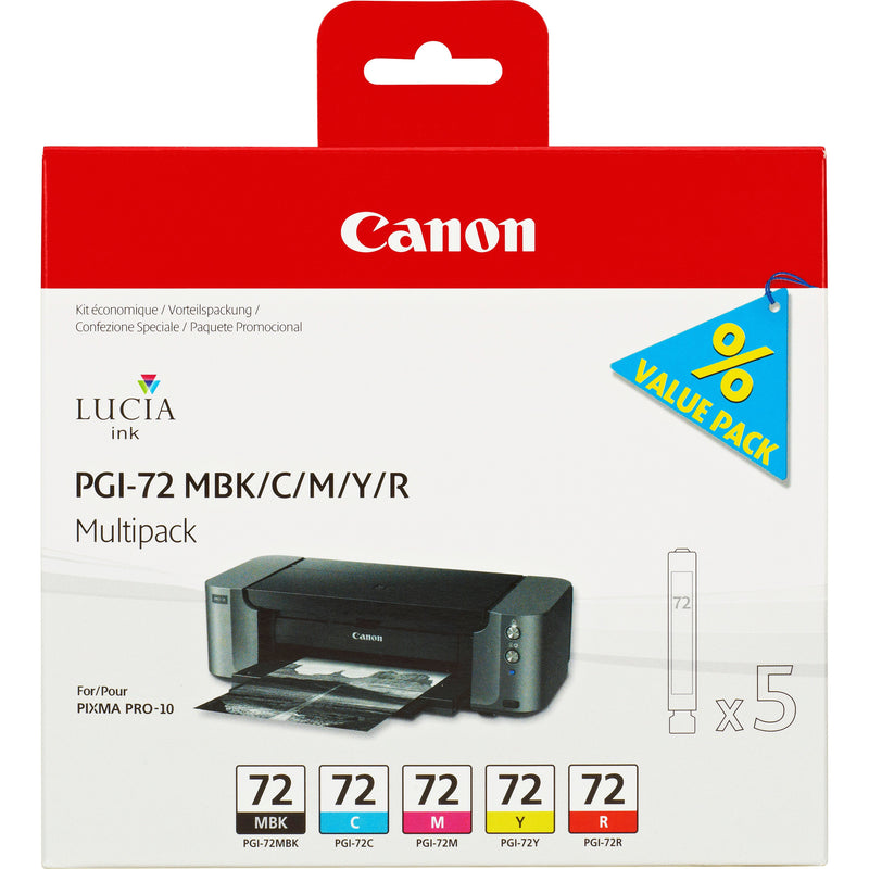 Canon Cartridge PGI72 Pack 5 Colours Mbk/C/M/ And /R Pixma PRO-10 Cyan Magenta Black Matte Red Yellow