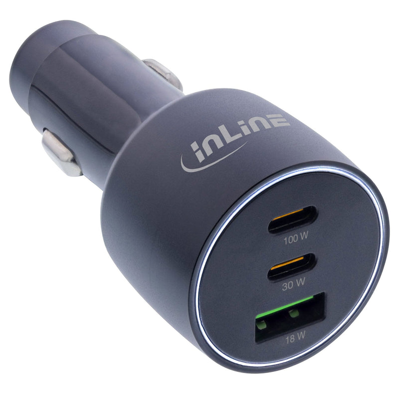 Inline USB Car Power Adaptador Power Delivery, 2x USB-C + Qc Usb-a, Negro