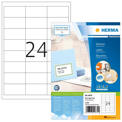Herma Labels Premium A4 White 66X33,8MM Paper 2400 Units — image 1
