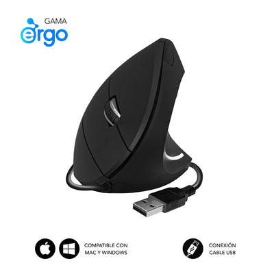 Subblim Glide Vertical Ergo Mouse Vertical USB 1600DPI - 5 Buttons - Uso Diestro - Black — image 1
