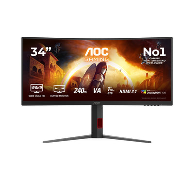 AOC Monitor G4 CU34G4Z 34 3440 X 1440 Pixels Wide Quad HD LED Black Red — image 1
