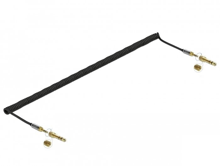 Delock Cable Espiral 3,5MM 3 Pin Connector Jack Male a Connector Jack Male With Adapter Roscado 5M