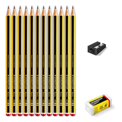 Staedtler Noris 120 Pack 12 Pencils Graphite Hexagonal + Rubber Borrar - Mina Hb Ultrarresistente 2MM - Wood B — image 1
