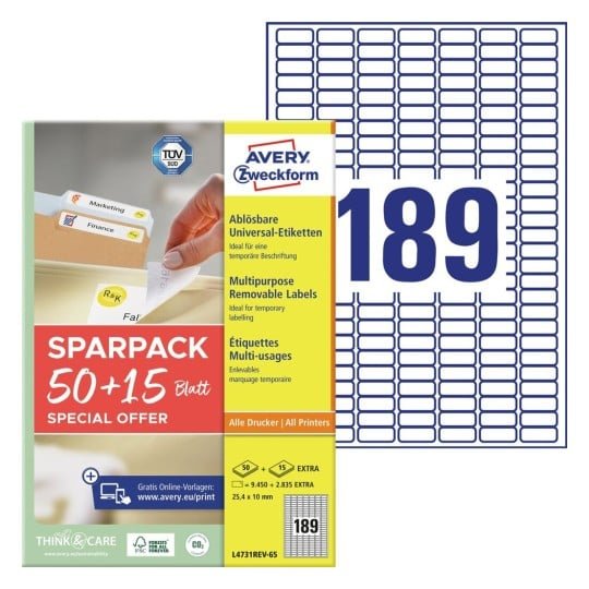 Avery Zweckform Labels 25,4 X 10,0MM, White