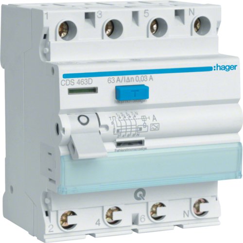 Hager Fi-interruptor 4POLOS 6KA 63A CDS463D ** 30MA Type a Quickconnect