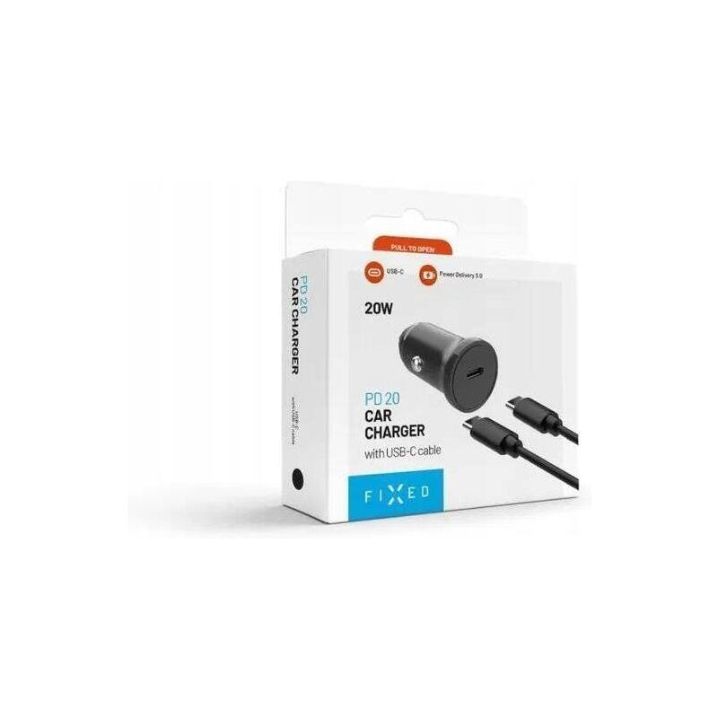 Fixed USB-C Car Charger 20W + USB-C Cable Black