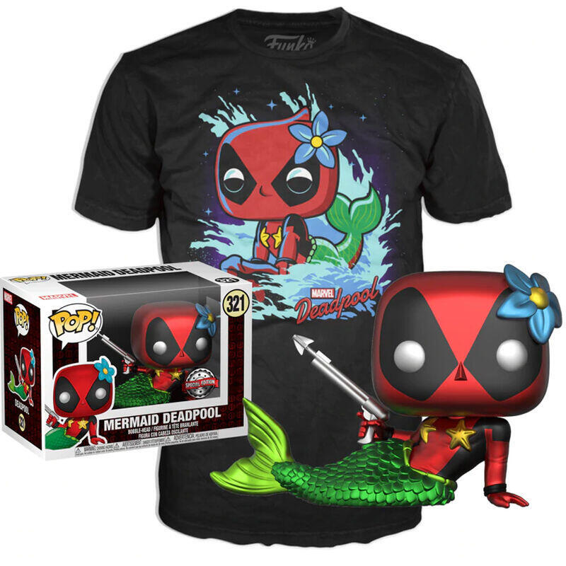 Set Figura Pop & Tee Marvel Deadpool Mermaid Exclusive Tamaño S